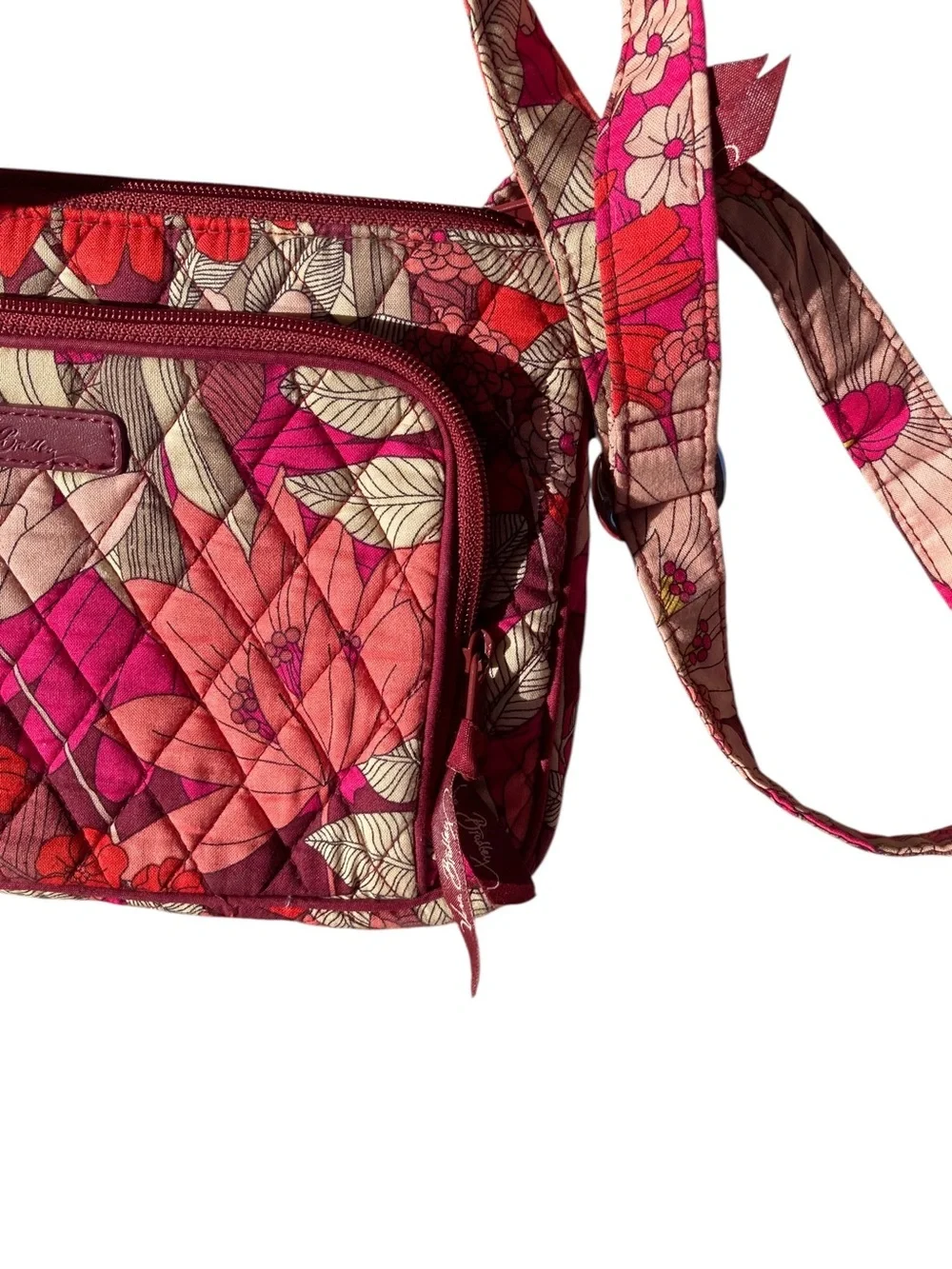 Vera Bradley Quilted Floral Crossbody Bag Pink Burgundy Multicolor Travel Purse